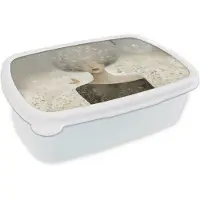 MuchoWow Broodtrommel Wit - Lunchbox Pluis - Vrouw - Beige - Brooddoos 18x12x6 cm - Brood lunch box - Broodtrommels voor kinderen en volwassenen