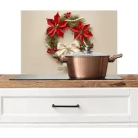 KitchenYeah Spatscherm keuken 70x50 cm - Kookplaat achterwand Deurkrans - Strik - Kerst - Rood - Groen - Muurbeschermer - Spatwand fornuis - Hoogwaardig aluminium