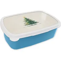 MuchoWow Broodtrommel Blauw - Lunchbox Kerstboom - Illustratie - Ster - Sneeuw - Brooddoos 18x12x6 cm - Brood lunch box - Broodtrommels voor kinderen en volwassenen
