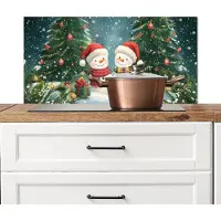 KitchenYeah Spatscherm keuken 90x45 cm - Kookplaat achterwand Sneeuwpop - Kerstsneeuw - Groen - Rood - Muurbeschermer - Spatwand fornuis - Hoogwaardig aluminium