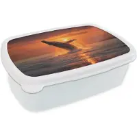 MuchoWow Broodtrommel Wit - Lunchbox Walvis - Zon - Zee - Brooddoos 18x12x6 cm - Brood lunch box - Broodtrommels voor kinderen en volwassenen