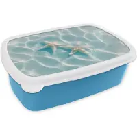 MuchoWow Broodtrommel Blauw - Lunchbox Zeesterren - Golvend water - Rustgevend - Brooddoos 18x12x6 cm - Brood lunch box - Broodtrommels voor kinderen en volwassenen