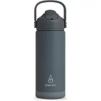 Motivai Safe Sip RVS Drinkfles met Rietje & Schoonmaakborstel – 550ML – 100% Lekvrij & Dubbelwandig – Thermosbeker Waterfles – Olifantgrijs