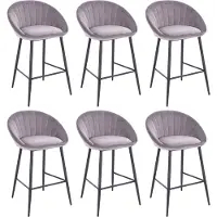 Lina Liberty Barstoel Grijs - Set van 6 - Velvet - Barkrukken