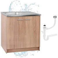 Stamar Keukenonderkast 80 cm - sonoma eikenlook - met spoelbak, keukenkraan en sifon