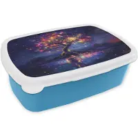 MuchoWow Broodtrommel Blauw - Lunchbox Kosmisch - lichtboom - Kerst - Kleurrijk - Brooddoos 18x12x6 cm - Brood lunch box - Broodtrommels voor kinderen en volwassenen