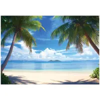WALLARENA - Fotobehang - 150x105 cm - Strand, palmbomen, zee, landschap voor slaapkamer en woonkamer