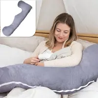 Litollo Zwangerschapskussen XL - Voedingskussen - Lichaamskussen - Body pillow - 140cm - Afneembare hoes - Grijs - Fleece