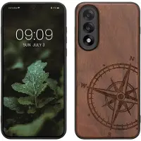 Kwmobile telefoonhoesje geschikt voorOnePlus Nord 5 - Hoesje met bumper - hout - In donkerbruin Vintage Kompas design