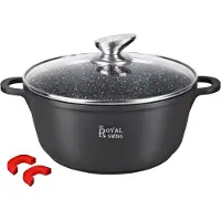 ROYAL SWISS Braadpan Ø24 cm – 3.8L – Afneembare Handgreep – Titanium Antiaanbaklaag – Inductiegeschikt – PFOA & PTFE Vrij – Met Glazen Deksel – Lichtgewicht Aluminium
