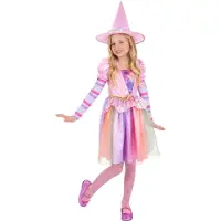 Smiffys SMIFFY'S - Pastel regenboog heksenkostuum voor meisjes - 146/158 (10-12 jaar)