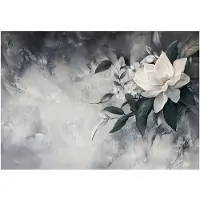 WALLARENA - Fotobehang - 300x210 cm - fototapete met bladeren en bloemen in betonlook voor keuken, slaapkamer en woonkamer