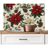 KitchenYeah Spatscherm keuken 100x65 cm - Kookplaat achterwand Feestelijk - Textielpatroon - Kerstbloemen - Kleurrijk - Muurbeschermer - Spatwand fornuis - Hoogwaardig aluminium