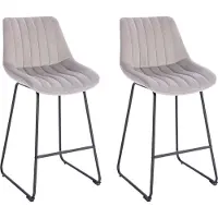 Lina Vegas Barstoel Licht Grijs - Set van 2 - Velvet - Barkrukken
