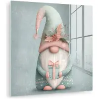 MuchoWow Glasschilderij 90x90 cm - Schilderij acrylglas - Kerstgnome - Cadeau - Groen - Foto op glas - Muurdecoratie woonkamer - Wanddecoratie slaapkamer - Schilderijen