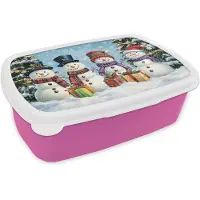 MuchoWow Broodtrommel Roze - Lunchbox Vrolijk - Sneeuw - Kleurrijk - Brooddoos 18x12x6 cm - Brood lunch box - Broodtrommels voor kinderen en volwassenen