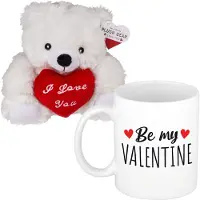 Out of the blue Valentijnscadeau - beertje en mok - be my valentine - koffiemok - knuffelbeertje - valentijnsdag