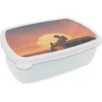 MuchoWow Broodtrommel Wit - Lunchbox Busje - Kat - Zonsondergang - Oranje - Brooddoos 18x12x6 cm - Brood lunch box - Broodtrommels voor kinderen en volwassenen