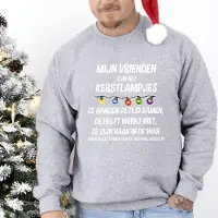 B&C Uniseks kersttrui: Mijn Vrienden zijn net kerstlampjes- Grijs Maat 3XL- Foute kersttrui. kerst Sweater
