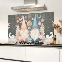 KitchenYeah Spatscherm keuken 100x65 cm - Kookplaat achterwand Kerst - Gnomen - Pastel - Muurbeschermer - Spatwand fornuis - Hoogwaardig aluminium
