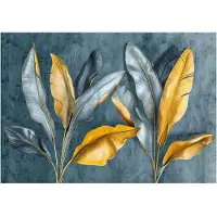 WALLARENA - Fotobehang - 300x210 cm - Fototapete met gouden bananenbladeren voor slaapkamer en salon, vliesbehang