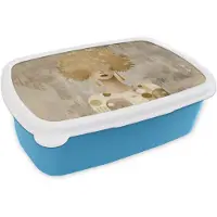 MuchoWow Broodtrommel Blauw - Lunchbox Goud - Portret - Vrouw - Brooddoos 18x12x6 cm - Brood lunch box - Broodtrommels voor kinderen en volwassenen