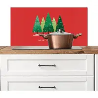 KitchenYeah Spatscherm keuken 90x45 cm - Kookplaat achterwand Minimalistisch - Kerstbomen - Rood - Sneeuw - Muurbeschermer - Spatwand fornuis - Hoogwaardig aluminium