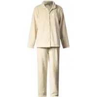 Lunatex - warm dames huispak 124267 met doorknoop - zacht loungepak - coral fleece - beige - maat XXL