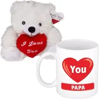 Out of the blue Vaderdagcadeau - knuffelbeer en koffiemok - cadeau - love you papa - mokken