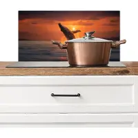 KitchenYeah Spatscherm keuken 70x30 cm - Kookplaat achterwand Walvis - Zon - Zee - Muurbeschermer - Spatwand fornuis - Hoogwaardig aluminium