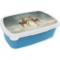 MuchoWow Broodtrommel Blauw - Lunchbox Kerstmagie - Winterwoud - Rendier - Brooddoos 18x12x6 cm - Brood lunch box - Broodtrommels voor kinderen en volwassenen