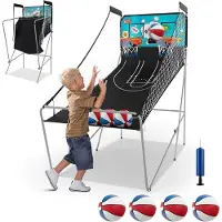 Costway 8-in-1 basketbalautomaat, elektrische basketbalstandaard, inklapbaar, schietmachine met 4 kleurrijke ballen, 8 speelmodi, luchtpomp voor 2 spelers, Arcade basketbalspel voor kinderen en