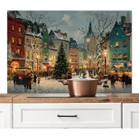 KitchenYeah Spatscherm keuken 120x80 cm - Kookplaat achterwand Kerstsfeer - Stadsplein - Kleurrijk - Muurbeschermer - Spatwand fornuis - Hoogwaardig aluminium