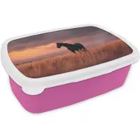 MuchoWow Broodtrommel Roze - Lunchbox Paard - Wolken - Open veld - Brooddoos 18x12x6 cm - Brood lunch box - Broodtrommels voor kinderen en volwassenen