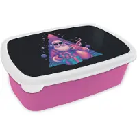 MuchoWow Broodtrommel Roze - Lunchbox Retro - Kerstman - Rendieren - Kerstboom - Brooddoos 18x12x6 cm - Brood lunch box - Broodtrommels voor kinderen en volwassenen