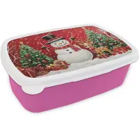 MuchoWow Broodtrommel Roze - Lunchbox Feestvreugde - Winterbos - Kleurrijk - Brooddoos 18x12x6 cm - Brood lunch box - Broodtrommels voor kinderen en volwassenen