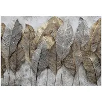 WALLARENA - Fotobehang - 200x140 cm - Betonnen gouden duurzame bladeren voor slaapkamer en woonkamer