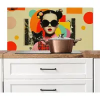 KitchenYeah Spatscherm keuken 100x50 cm - Kookplaat achterwand Meisje - Zonnebril - Kat - Retro - Muurbeschermer - Spatwand fornuis - Hoogwaardig aluminium