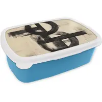 MuchoWow Broodtrommel Blauw - Lunchbox Cirkels - Balken - Zwart - Abstract - Brooddoos 18x12x6 cm - Brood lunch box - Broodtrommels voor kinderen en volwassenen