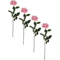 Mica Decorations Roze rozen kunstbloem 66 cm - 4x - Kunstbloemen boeketten