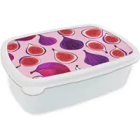 MuchoWow Broodtrommel Wit - Lunchbox Vijgen - Roze - Paars - Brooddoos 18x12x6 cm - Brood lunch box - Broodtrommels voor kinderen en volwassenen