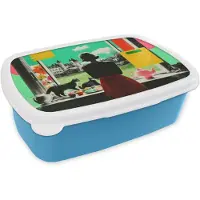 MuchoWow Broodtrommel Blauw - Lunchbox Vrouw - Keuken - Katten - Doorkijk - Brooddoos 18x12x6 cm - Brood lunch box - Broodtrommels voor kinderen en volwassenen