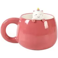 Itotal Home and Gifts Ceramic Mug with Charm "UNICORN" Keramische mok met keramisch dier op de rand, thee- of koffiemok (EENHOORN) 450 ml 13,8 x 13,8 x 8,5 cm; 410 gr
