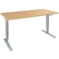 Schäfer Shop bureau AERO FLEX, elektrisch in hoogte verstelbaar, rechthoekig, T-voet, B 1200 x D 800 x H 620-1280 mm, beuken/blank aluminium