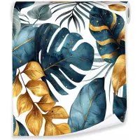 WALLARENA - Behang - Breedte 50 cm - Tropische groene bladeren - Geschikt voor woonkamer en slaapkamer - 10m