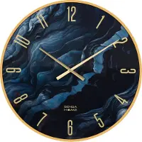 Sensahome Glazen Wandklok Marmerlook - Stille uurklok - Modern - 80cm - Zwart