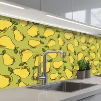 KitchenYeah Keuken achterwand 200x80 cm - Spatscherm zelfklevend Peer - Fruit - Vintage - Patronen - Muurbeschermer - Spatwand fornuis