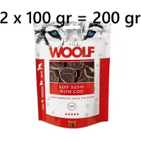 Woolf ++ 2 X ++ hondensnack beef sushi with cod 100 gr = 200 gram - rundvlees 80% - kabeljauw 10%