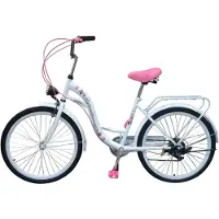 Viking Choice - Kinderfiets - 24 inch - met 6 versnellingen - wit met roze wielen