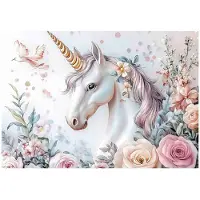 WALLARENA - Fotobehang - 200x140 cm - fotobehang voor kinderen met een hoorn en bloemen, ideaal voor de kinderkamer